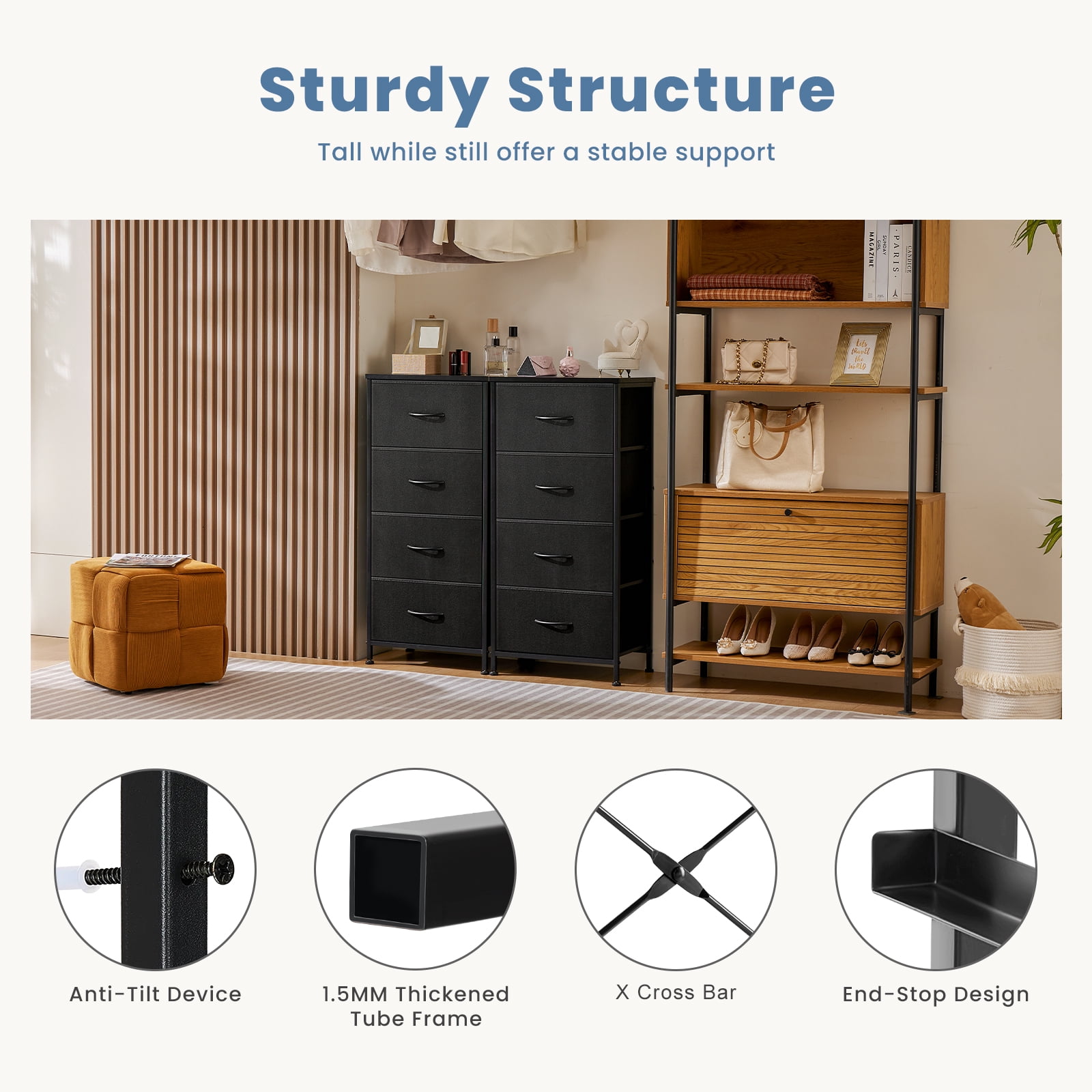 MAYEERTY Drawers Dresser Chest of Drawers,Metal Frame and Wood Top