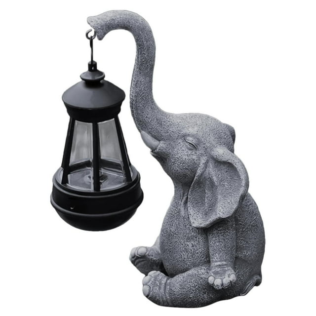 Sculpture d'Éléphant Extérieure Sculpture d'Éléphant avec Lampe Solaire Sculpture d'Éléphant Extérieure Belle Sculpture de Jardin Décoration Charmante d'Éléphant