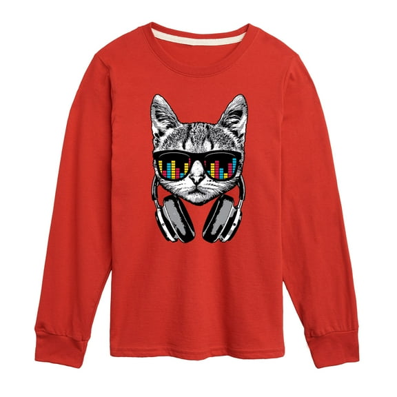 Instant Message - Headphones Cat, Equalizer Glasses - Toddler And Youth Long Sleeve Graphic T-Shirt