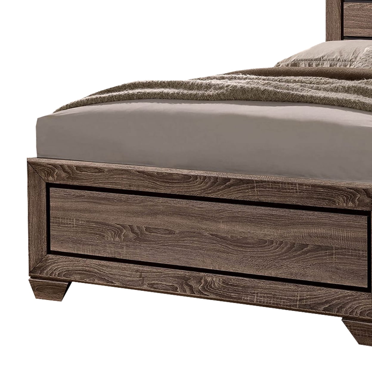 Wooden Queen Size Bed with 4 Spacious Side Rail Drawers Brown - Saltoro Sherpi