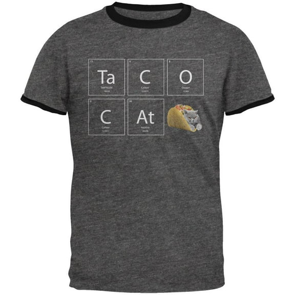 Taco Cat Periodic Table Mens Ringer T Shirt Dark Heather-Black MD