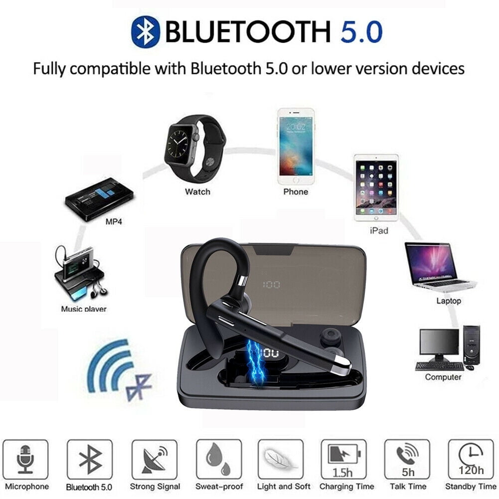Bluetooth Headset, Phone Wireless Bluetooth Earpiece W/Noise Cancelling Mic,24-Hr Playing Time, Hands Free Wireless Headphone for Cell Phone-Compatible with iOS, Android