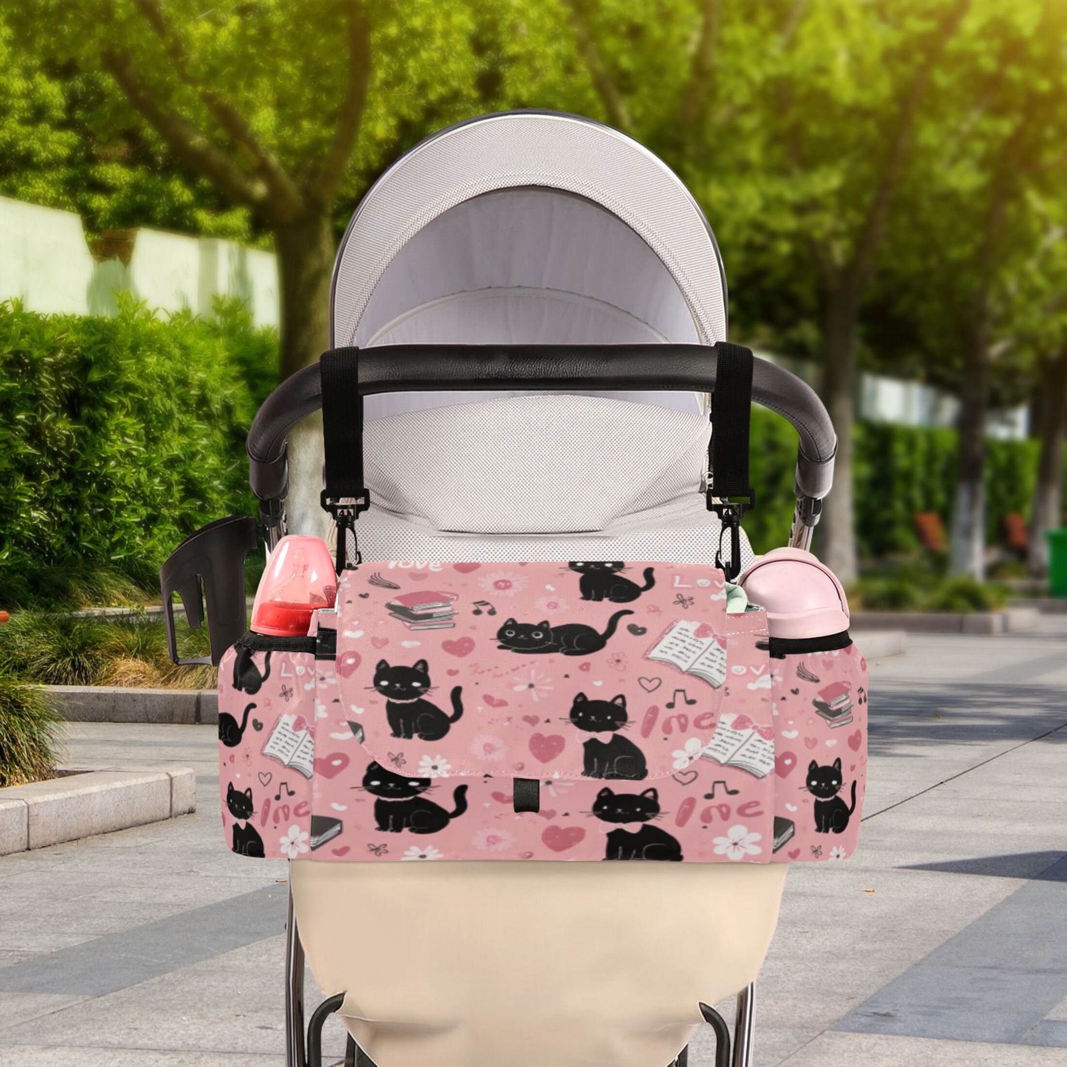 DIXRUYEE Stroller Organizer Pink Cat - Filled Literary Love Printed