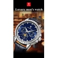 thumbnail image 4 of Poedagar Luxury Diamond Stainless Steel Dial Moon Phase Luminous Hands Waterproof Leather Strap Quartz Men's Watch, 4 of 6