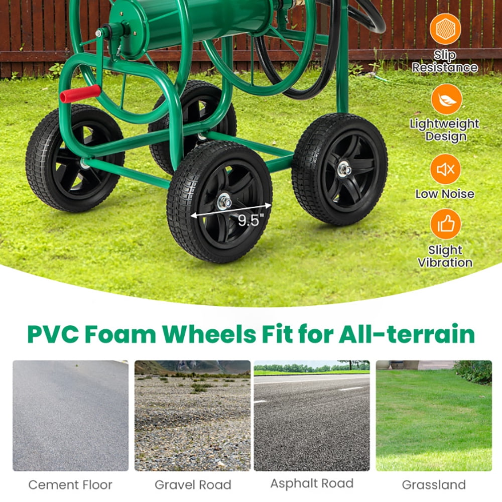 Resenkos Outdoor Patio Garden Truck, Cart, Garden Water Hose Reel Cart with 4 Wheels and Non-slip Grip-Green