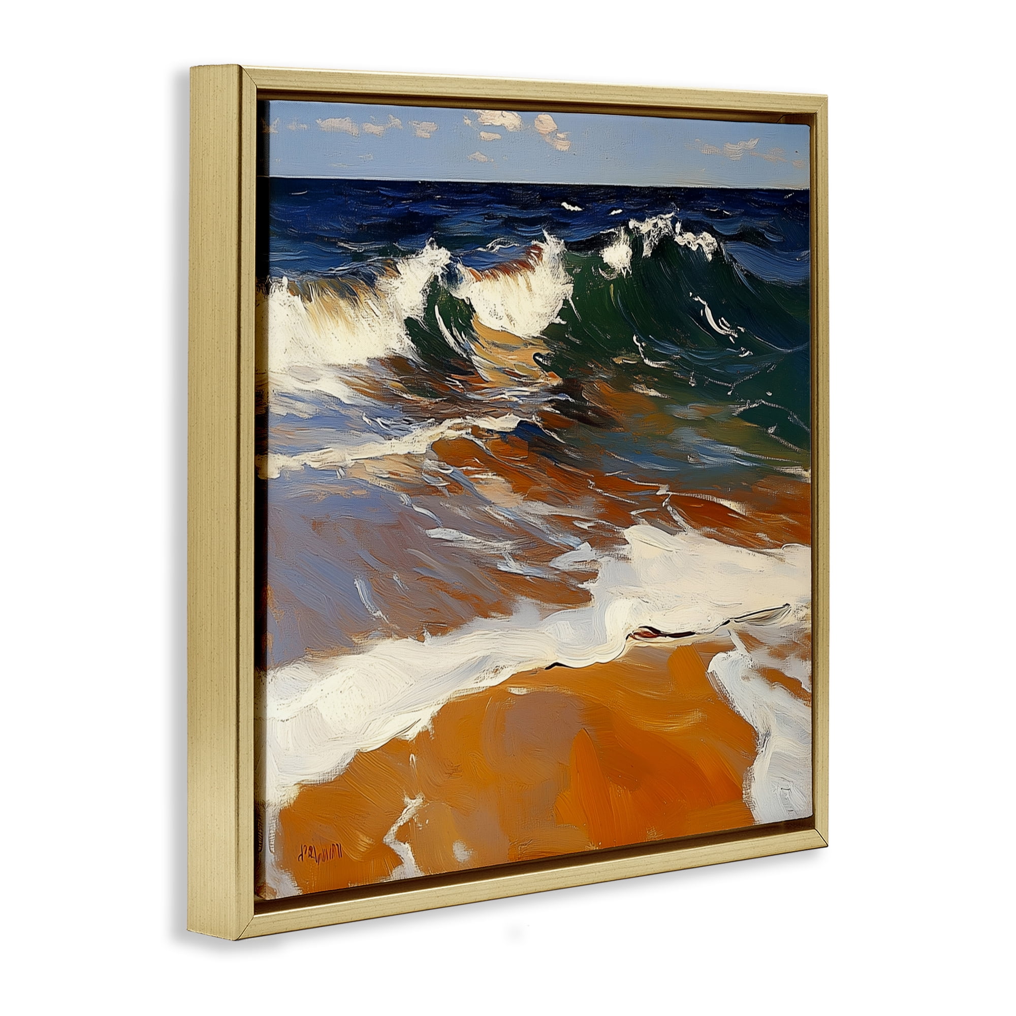 Stupell Industries Glassy Wave Break Gold Framed Floater Canvas Wall Art, design by Walker Noble
