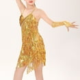 thumbnail image 5 of TiaoBug Girl's Latin Dance Leotard Salsa Rumba Tango Sequin Tassel Flapper Dress Gold 10-12, 5 of 7