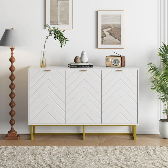 Sideboard Buffet Cabinet with Storage, 32"/47" Wood Accent Storage Cabinet with Herringbone Doors & Shelf, Credenza Console Table for Dining Room Living Room Entryway