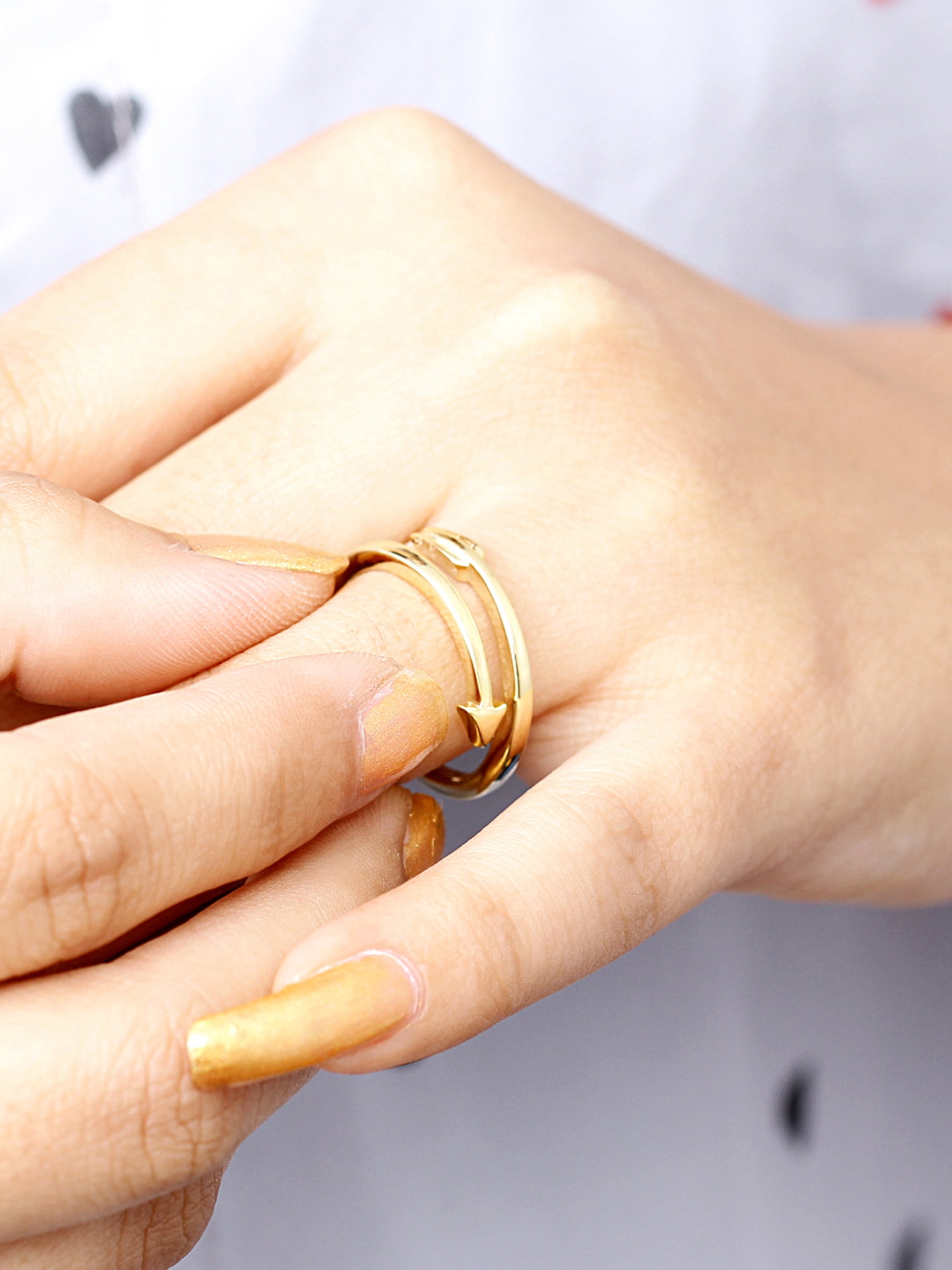 JewelersClub 14K Gold over Silver Arrow Friendship Ring for Women | Dainty 14k Gold over Silver Promise Ring For Women | Silver Open Band Cupid’s Arrow Ring For Women