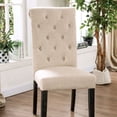 thumbnail image 2 of 6pcs Dining Chairs Ivory Linen Like Fabric Antique Black Solid wood Scroll Back Tufted Cushion Side Chairs Kitchen Dining Room, 2 of 9