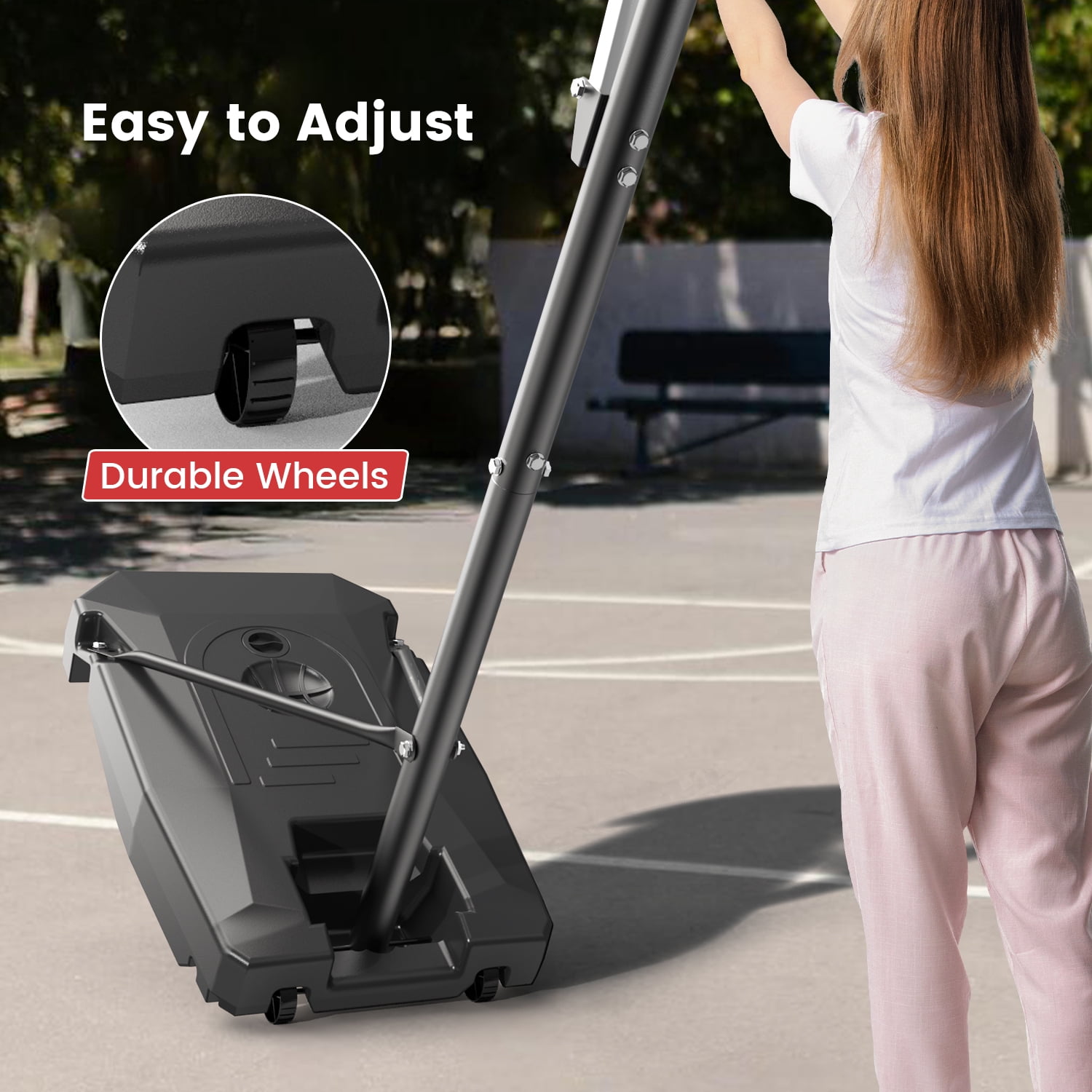 NEDYO Portable Basketball Hoop Goal System Outdoor Court 8.5ft Adjustable, HDPE Backboard Material