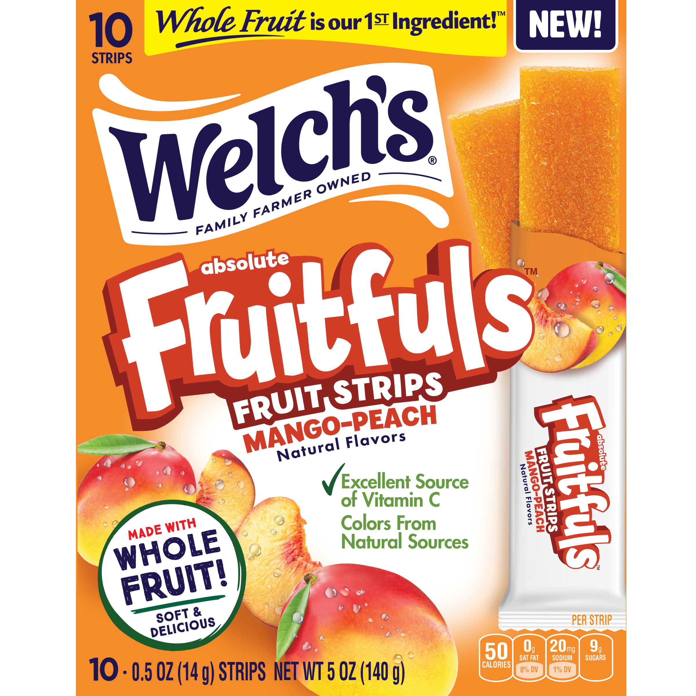 (12 pack) Welch's Fruitfuls Mango-Peach Soft Fruit Strips, .5 oz, 10 Count