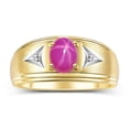 thumbnail image 1 of RYLOS Men's Rings Yellow Gold Plated Silver Classic 8X6MM Oval Gemstone &  Diamond Ring Star Ruby July Birthstone Rings For Man Silver Rings Size 11, 1 of 7