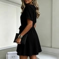 thumbnail image 7 of Women's Summer Cotton Linen Wrap V-Neck Mini Dress Short Sleeve Waist Tie Flowy A-Line Casual Swing Dress for Beach Daily Wear Black XXL(XXL), 7 of 7