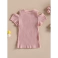 thumbnail image 4 of xiaxaixu Kid Chemises, Manches Courtes Col Rond Tricot Rue Partie Occasionnels Découpe Printemps Été Hauts pour les Filles, 4 of 8