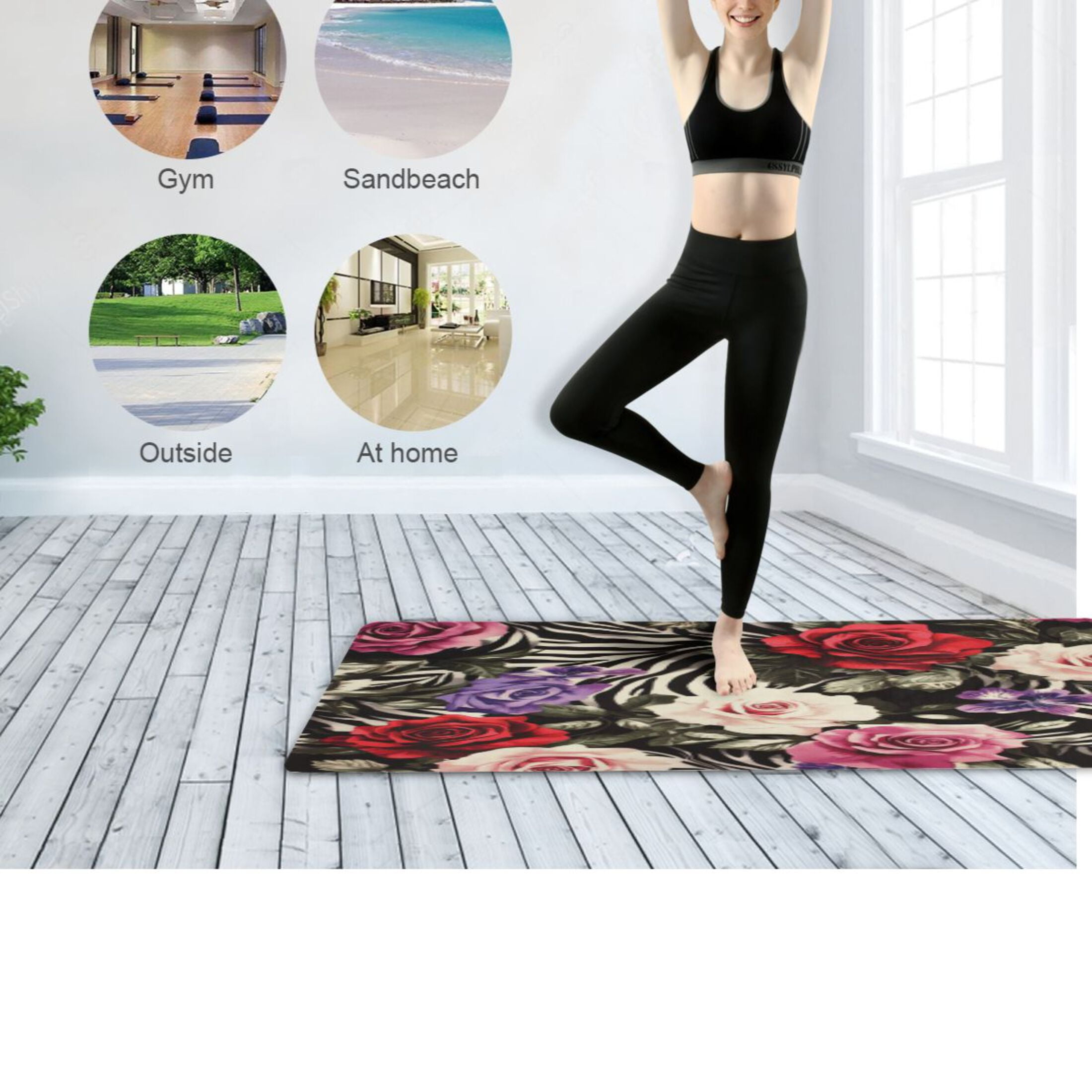 BZSMCE Yoga Mat Women Fitness Mat Royal Rose Harmony Pattern