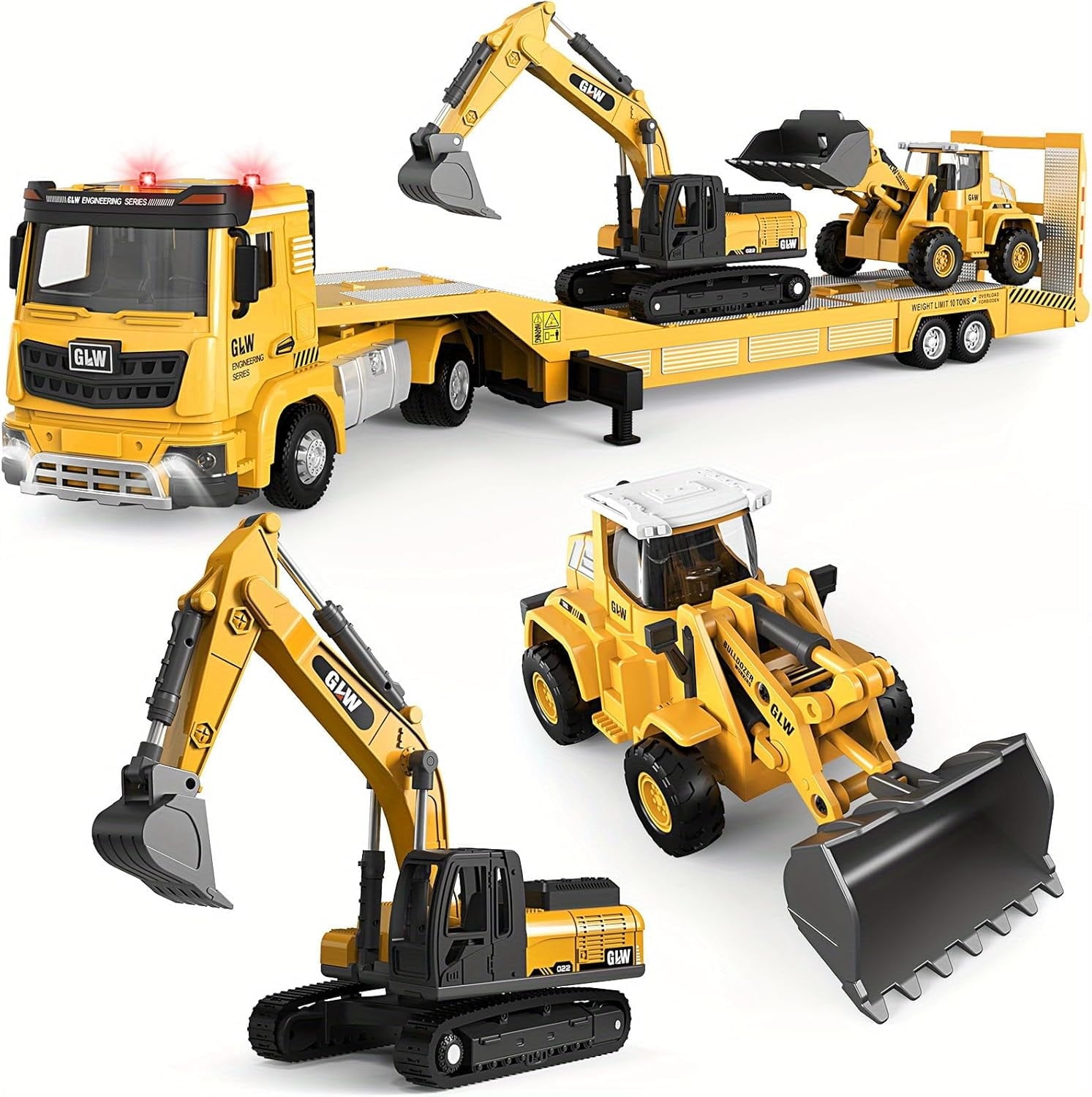 LINXUXIE Construction Toys Set, Kids Engineering Vehicles with Truck & Excavator & Bulldozer, Birthday Gifts for 1-3 3-5 5-8 Year Old