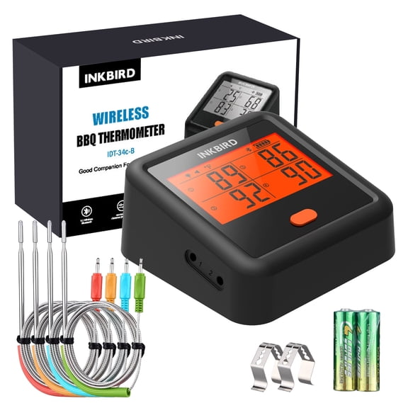 INKBIRD Bluetooth Meat Thermometer for Grilling and Smoking, Grill Thermometer with 4 Meat Probes, Stepless Dimming Backlit LCD, Free App Control, Temperature Pre-Alarm,Temperature Alarms
