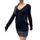 thumbnail image 3 of Suéter de Punto de Larga para Mujer, Moda de Otoño, Cuello en V, Jersey Ajustado, Ropa Informal de Trabajo para Otoño. Azul Marino S, 3 of 7