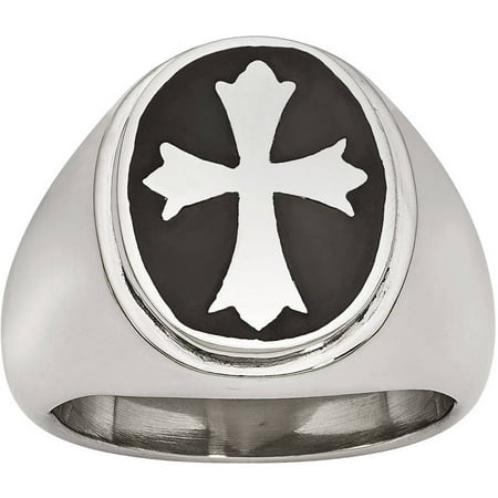 Primal Steel Stainless Steel Enameled Cross Polished Ring, Available in Multiple Sizes