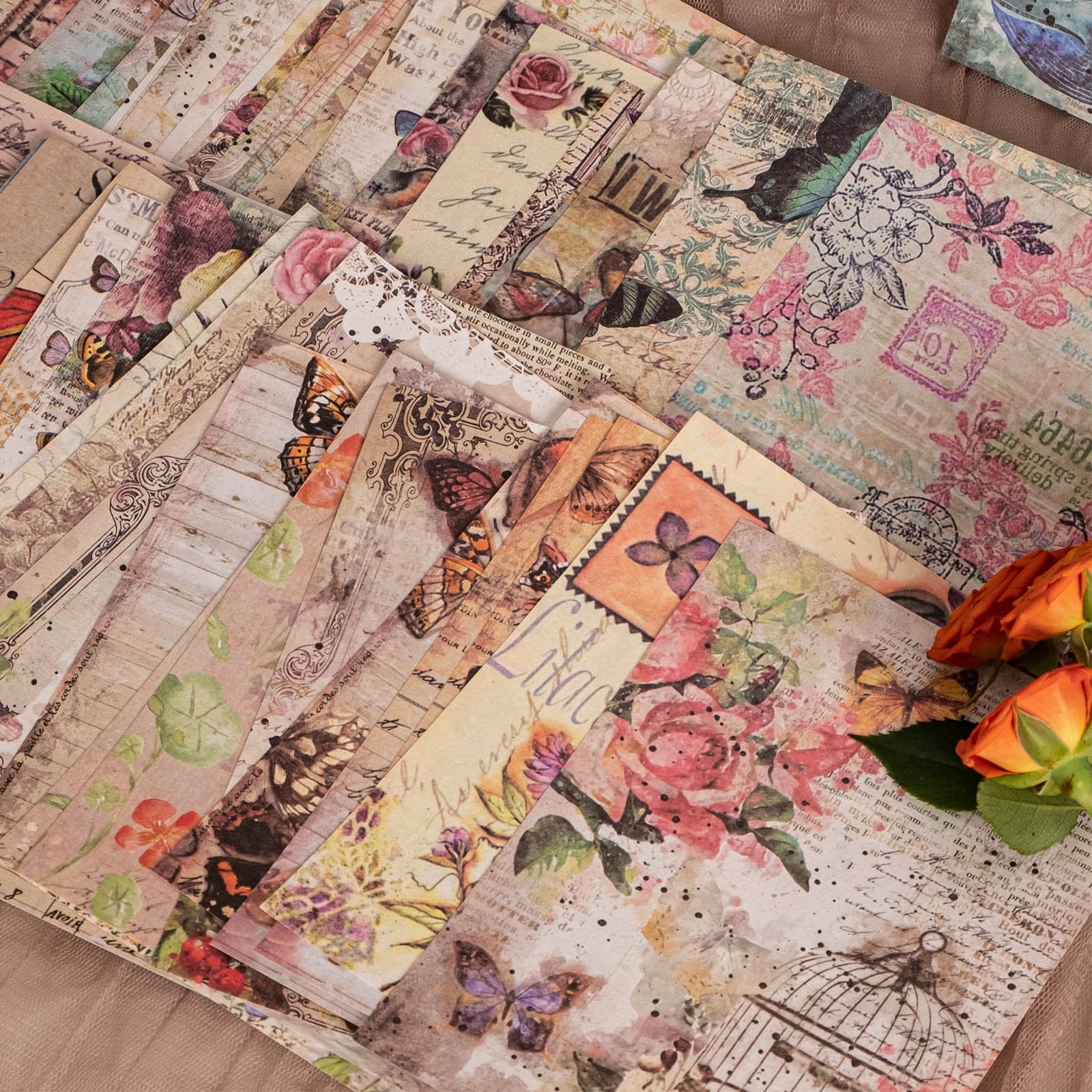 Sekonow 600 Sheets Scrapbook Paper, Vintage Scrapbooking Supplies for Journaling Junk Journal Craft Decoupage Paper, Wall Collage Kit Cottagecore Aesthetic Room Decor Vintage Decor, Style B