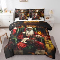 Homewish Teens Santa Claus 7-Piece Twin Bedding Sets,Happy Xmas Christmas Bedding Comforter Set,Winter Snowflake Breathable Sheet Sets,Festival Bedroom Decor,Reversible