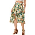 thumbnail image 1 of INSPIRE CHIC Falda cruzada midi de chifón con dobladillo asimétrico y cintura alta con purpurina floral para mujer Verde XL, 1 of 4