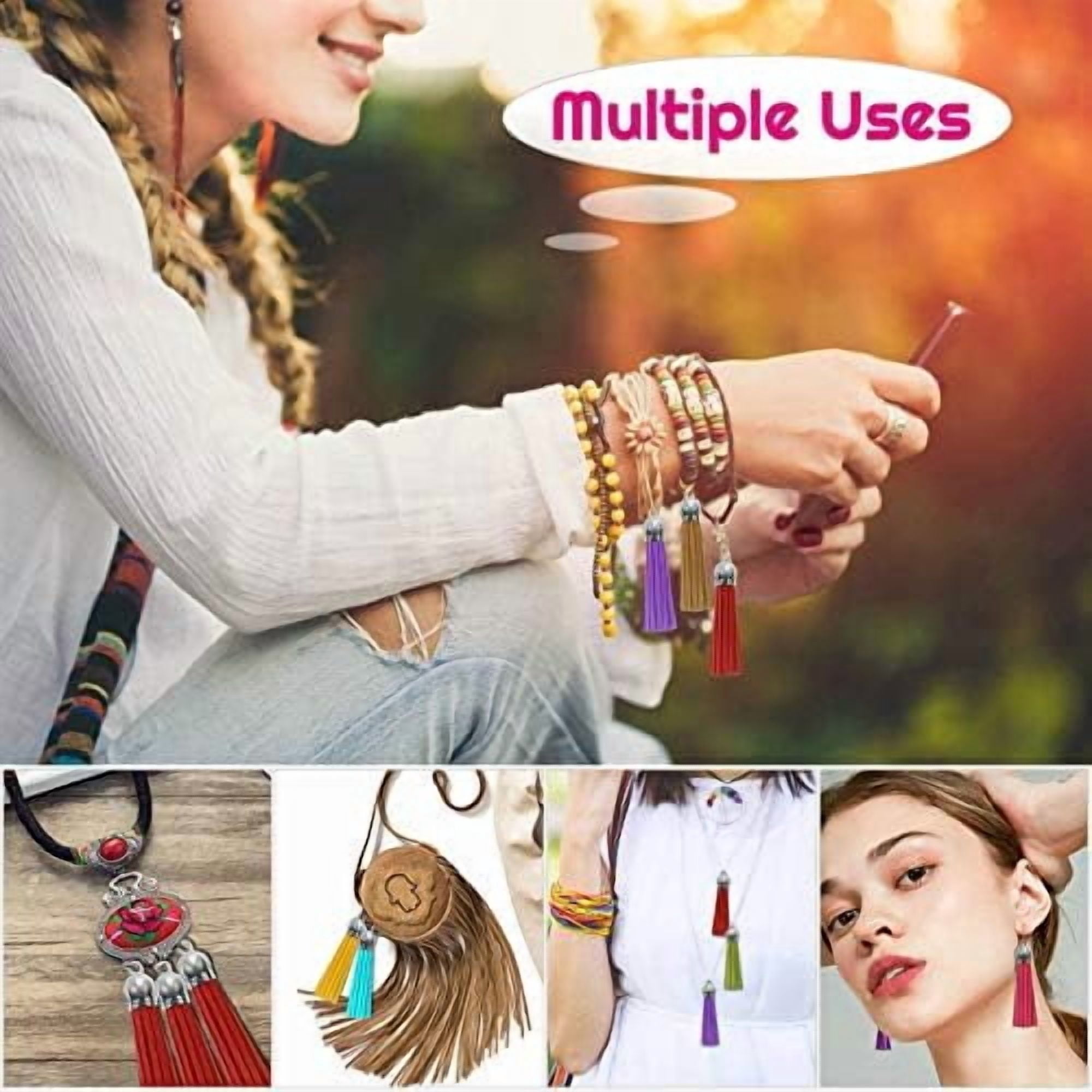 Jointown Tassels for Jewelry Making, 50pcs Leather Tassel Keychain Charms Bulk with 50pcs Jump Rings for Jewelry Making, Bracelets, Acrylic Key Chain Blanks and Craft Supplies