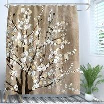 Flower Shower Curtain 72 X 72 Inches with 12 Hooks Tan Blossom Branches Shower Curtain Sets for Bathtub Bathroom Brown Abstract Floral Fabric Shower Curtains