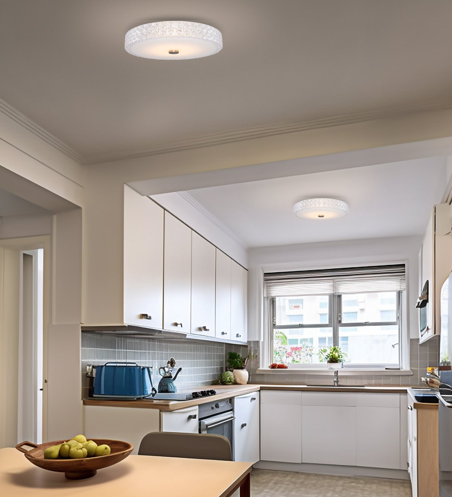 Kira Home Maxine 15" Integrated LED Crystalline Flush Mount (25W), 3000K Light Low-Profile Crystal Ceiling Light, Heavy