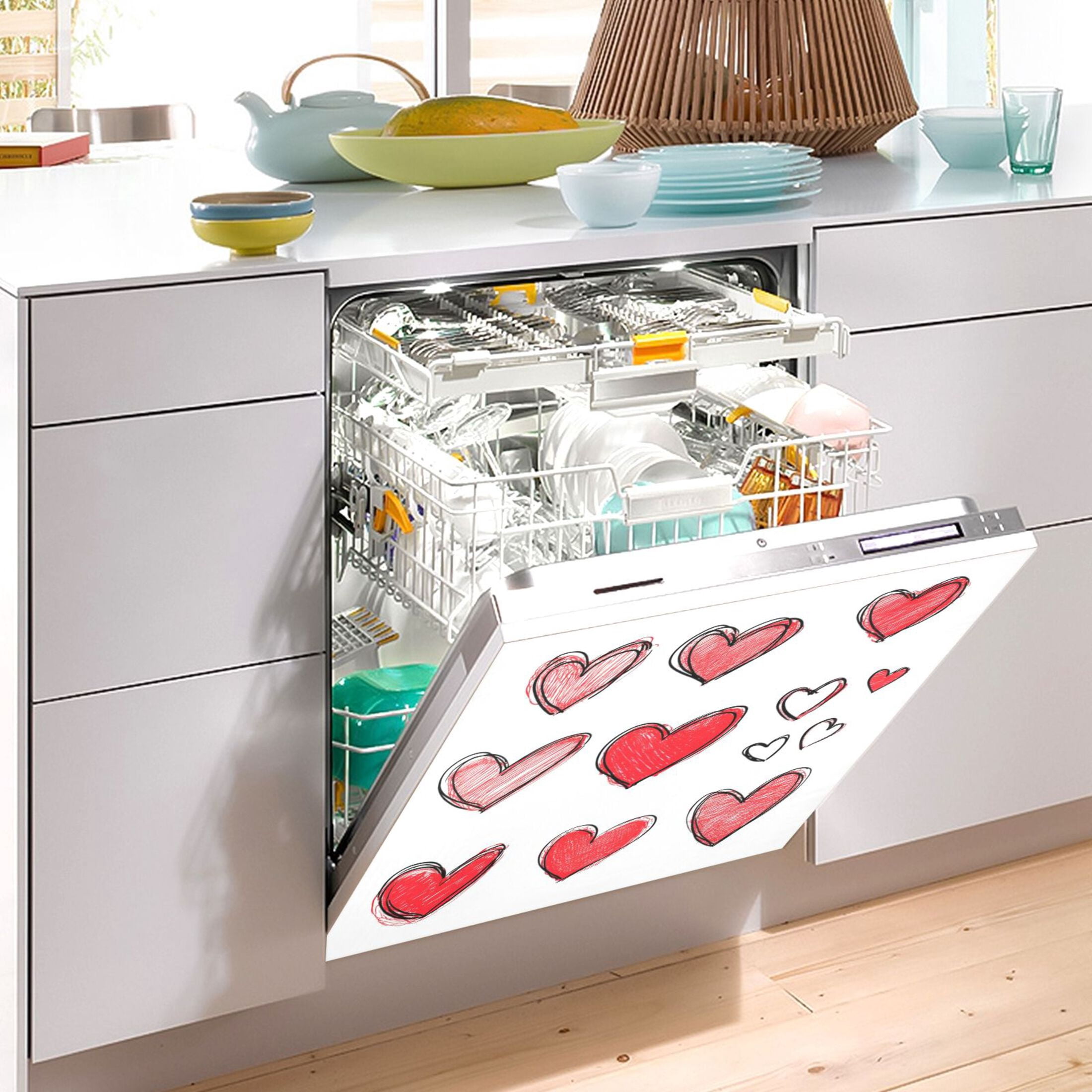 Dishwasher Magnetic Sticker 23x26 Inch Refrigerator Magnetic Sticker Washing Machine Magnetic Sticker Kitchen Panel Magnetic Sticker Home Decor Red Cartoon Heart