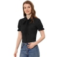 thumbnail image 1 of Blusa De Mujer Con Botones En Algodón Y Cuello Anudado Bordado Negro S, 1 of 5