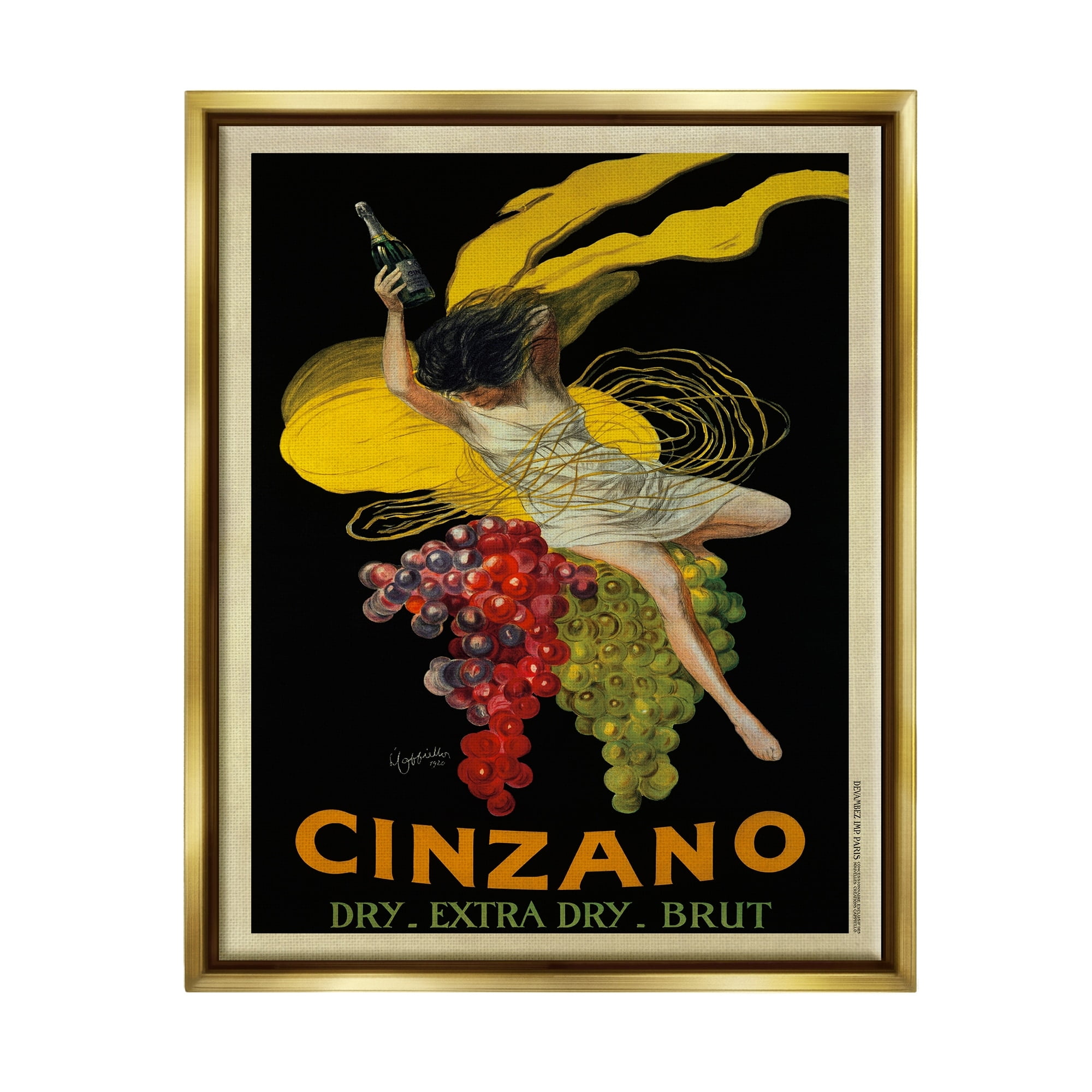 Stupell Industries Cinzano Vintage Poster Wine Design Metallic Gold Framed Floating Canvas Wall Art, 16x20, by Marcello Dudovich