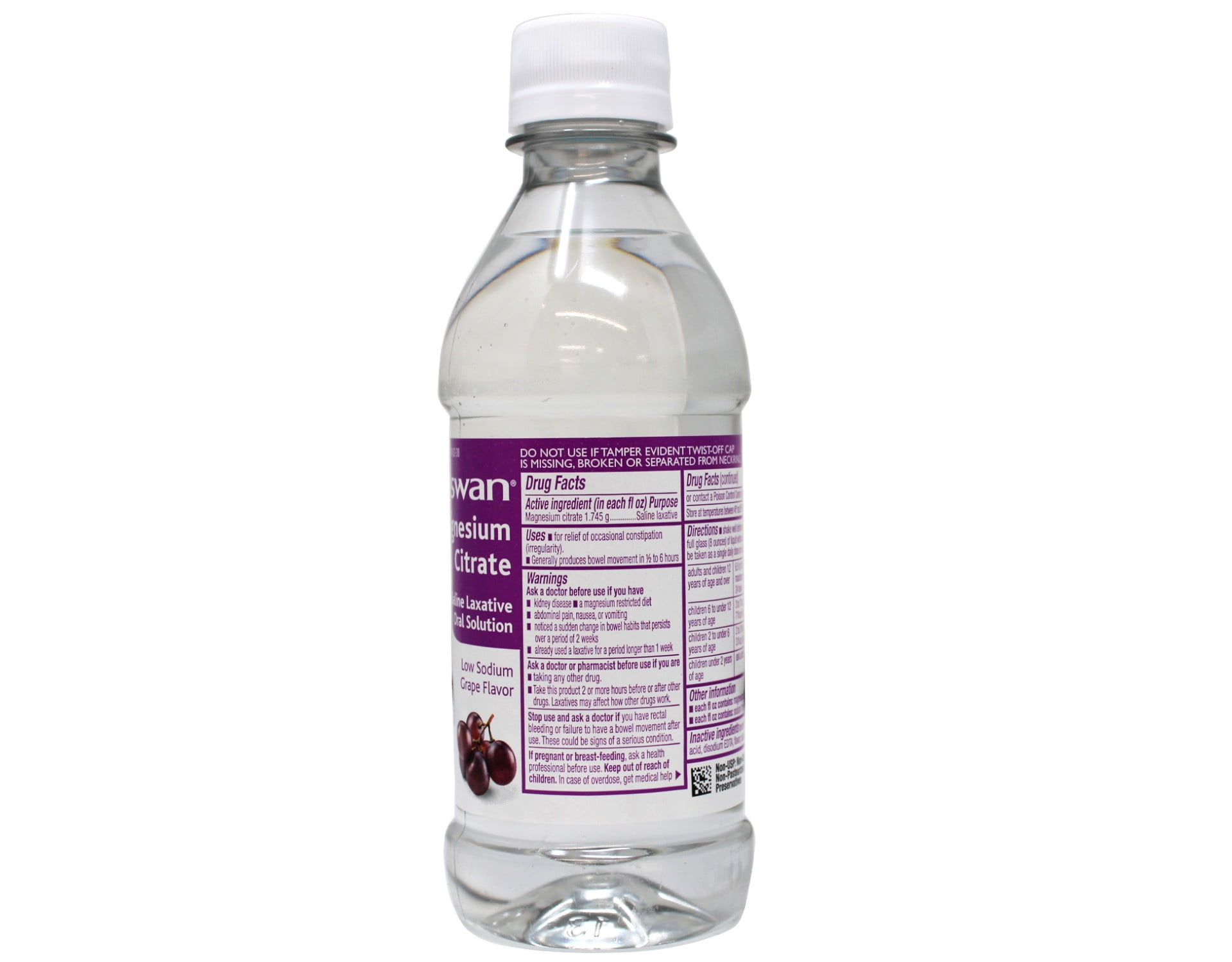 Swan Grape Magnesium Citrate Oral Solution Low Sodium 10 Oz.,(296ML), Natural Grape Flavor, Gentle and Effective Laxative for Regularity - 3 Pack