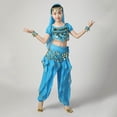 thumbnail image 4 of Kids Girls Belly Dance Halter Top Pants Costume Set Sequin Indian Dance Outfit with Head Veil Waist Chain and Bracelets, 4 of 7
