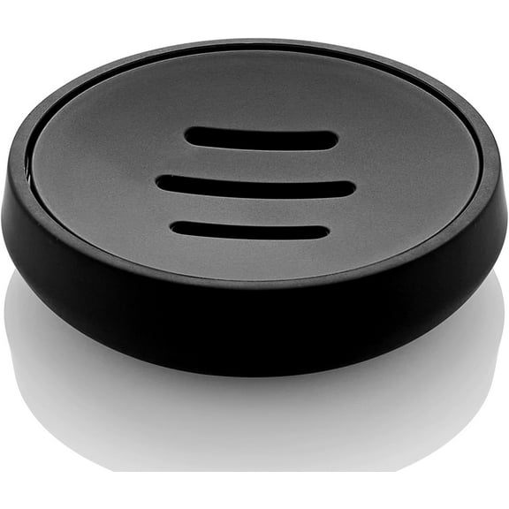Matte Black Round Plastic Soap Dish for Bathroom Kitchen and Shower Dual Layer Design Easy Drainage Keeps Countertops Dry