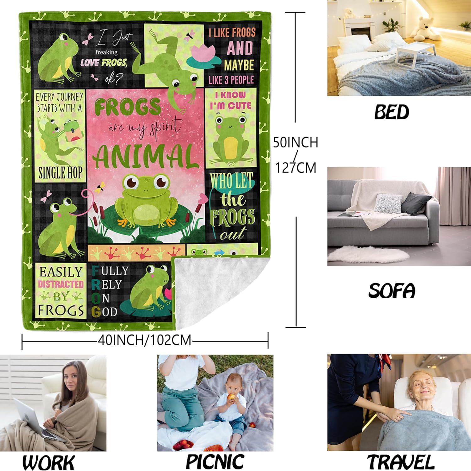 Frog Gifts, Frog Gifts for Women/Men, Frog Gift Blanket 40"x50", Frog Themed Gifts, Frogs Gifts, Frog Gifts for Frog Lovers, Frog Gifts for Girls/Boys, Frogs Gifts for Women Throw Blankets