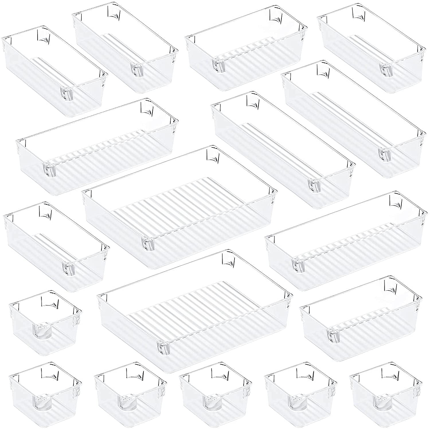 18pcs Desk Drawer Organizer Trays, 4 Different Sizes Large Capacity