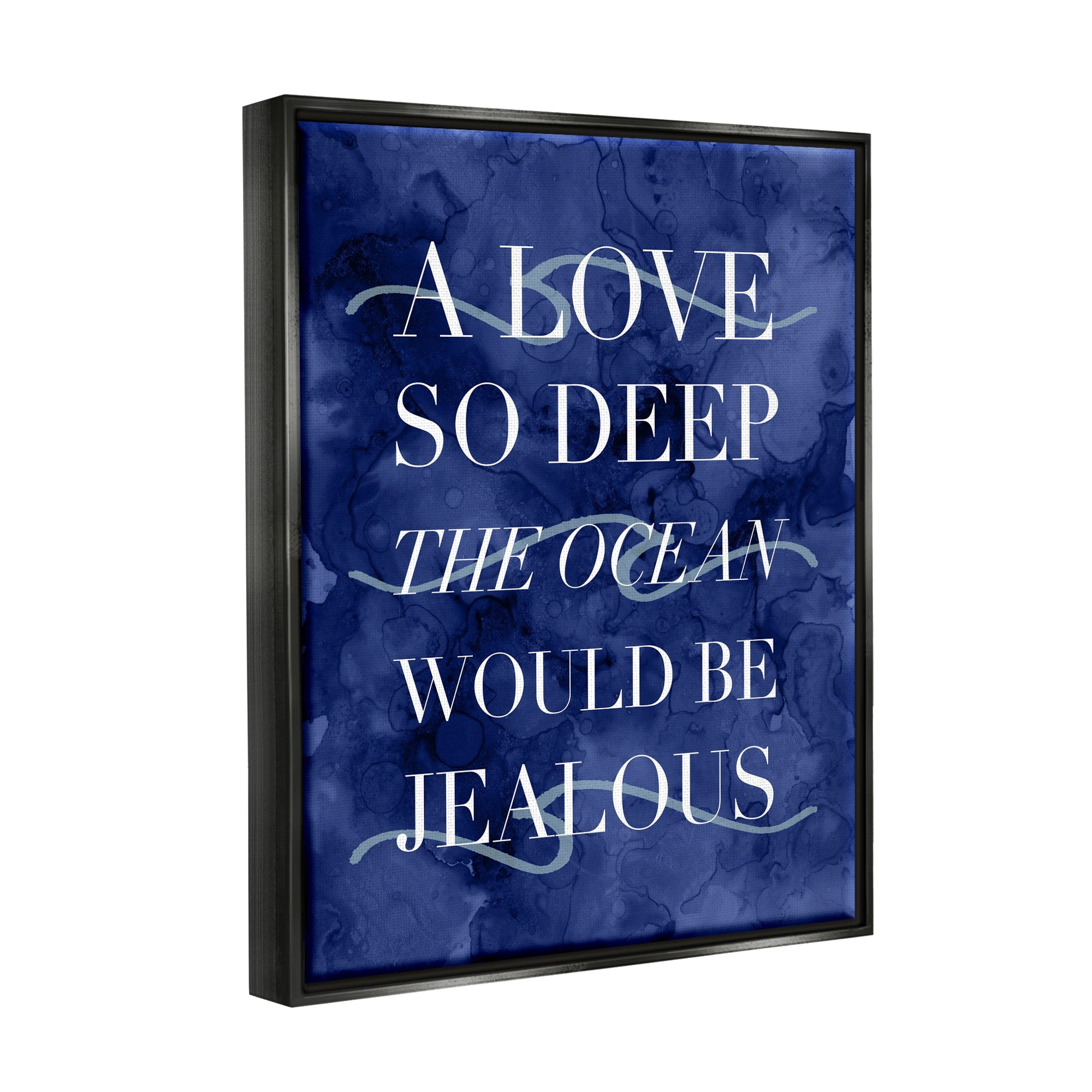 Stupell Industries Romanic Ocean Love Serif Text Watery Background Graphic Art Jet Black Floating Framed Canvas Print Wall Art, Design by Daphne Polselli