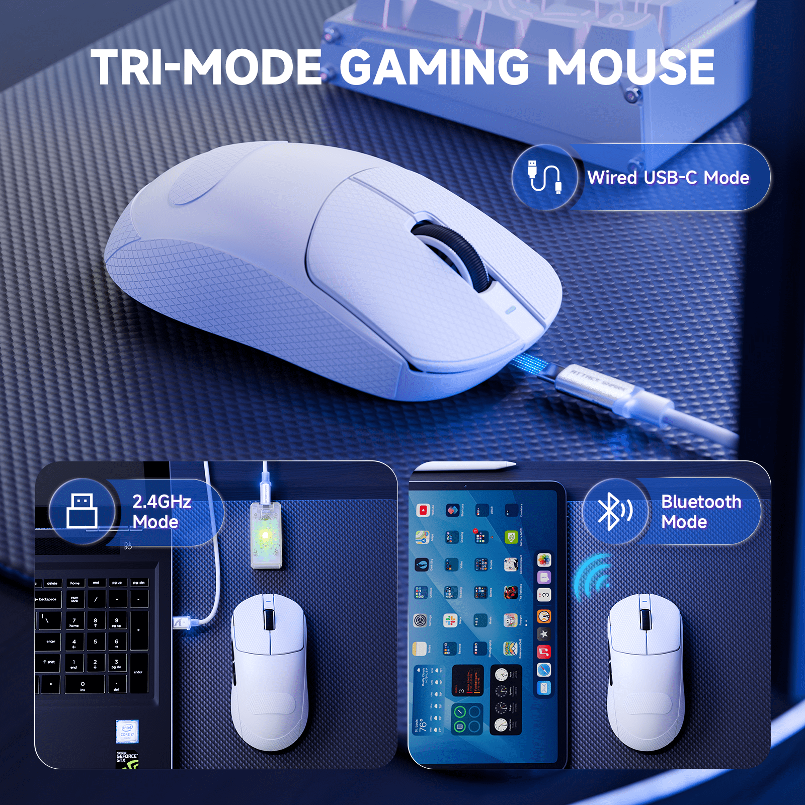 ATTACK SHARK X8PPO 8K Mouse with Grip Tape for Large Hand, 55g SUPERLIGHT, PixArt PAW3395PRO Gaming Sensor, BT/2.4G Wireless/Wired, 6 Adjustable DPI up to 40000, 500mAh Battery (White)