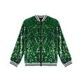 thumbnail image 3 of MSemis Kids Girls Sparkly Sequin Baseball Jacket Long Sleeve Zip Up Bomber Jacket Hip Hop Dancing Green 10, 3 of 7