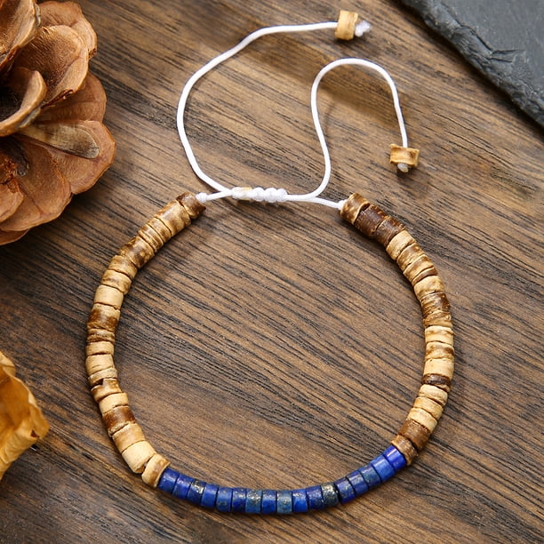 Nvzi Pulsera elástica vintage hecha a mano con cuentas de madera, pulsera de equilibrio de protección curativa - Estilo G
