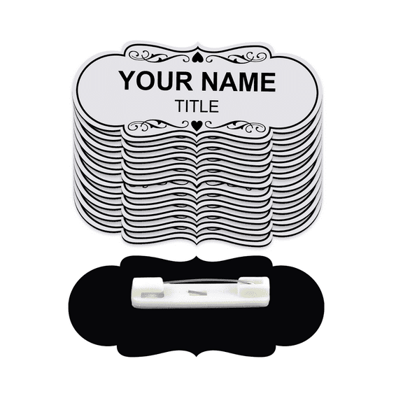 Signs ByLITA Designer Name Tags Blank Badges (1" x 3") With Pin Fastener Backing (10 Pack) - White