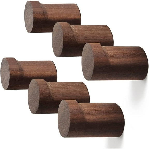 Wood Wall Hooks Natural Wooden Coat Hooks Wall Mounted Rustic Hat Hooks Heavy Duty Entryway Wall Hangers Black 6 Pack