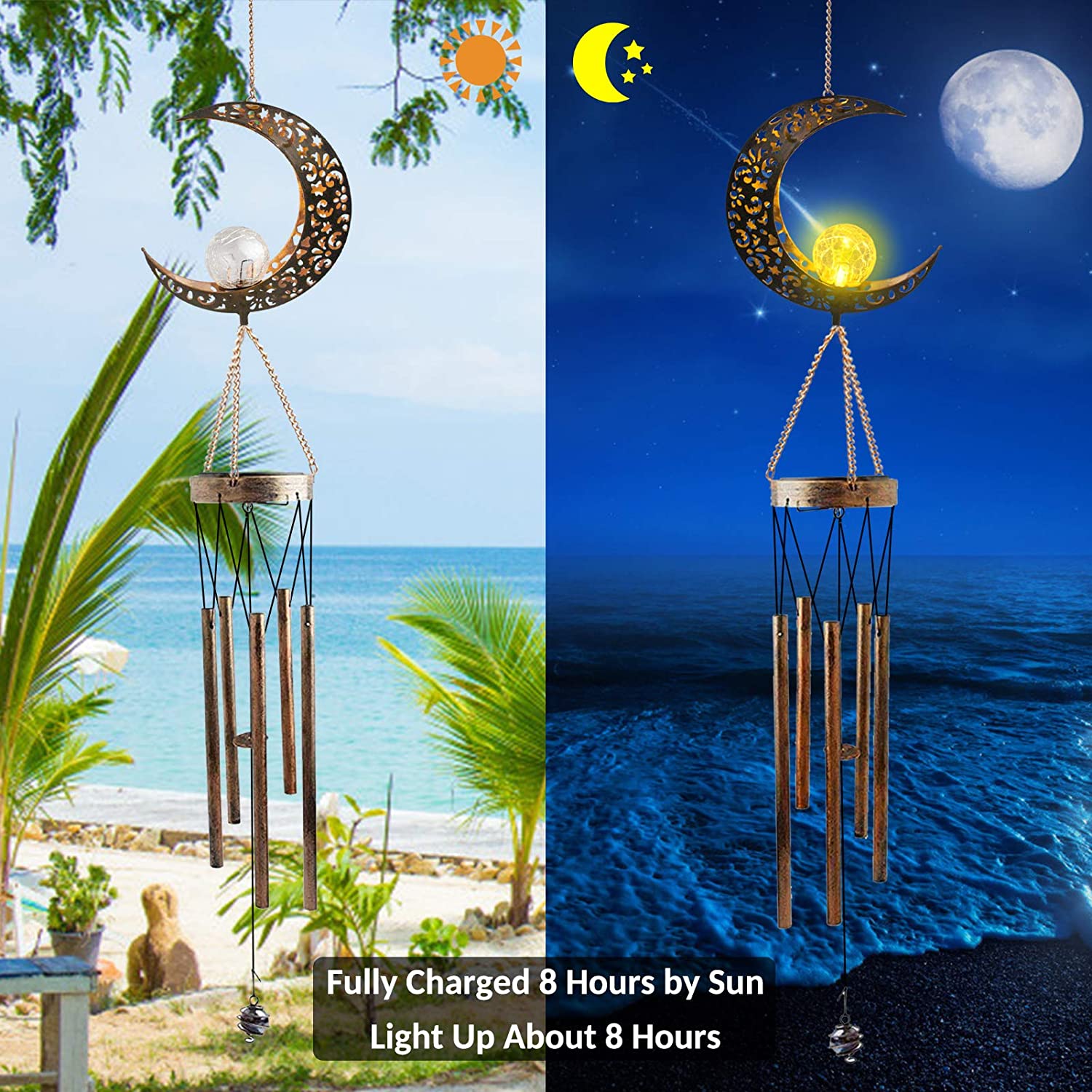 TiokMc Solar Wind Chimes, 42-Inch Copper Bells with LED Light photo 5