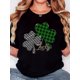 thumbnail image 1 of Camiseta para mujer, estampado direccional del Día de San Patricio "Trébol de la Suerte a Rayas", estilo retro minimalista, cuello redondo, informal y cómoda, camiseta deportiva de manga corta, top de, 1 of 7