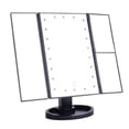 thumbnail image 1 of Espejo de maquillaje LED con luces, aumento de 3 lados, plegable, 22 cuentas luminosas, USB, belleza para escritorio, negro, 1 of 12
