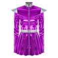 thumbnail image 3 of Oyolan Womens Alien Robot Fancy Dress Metallic Shiny Long Sleeve Dress with Belt Carnival Party Outfits Purple XXL, 3 of 5