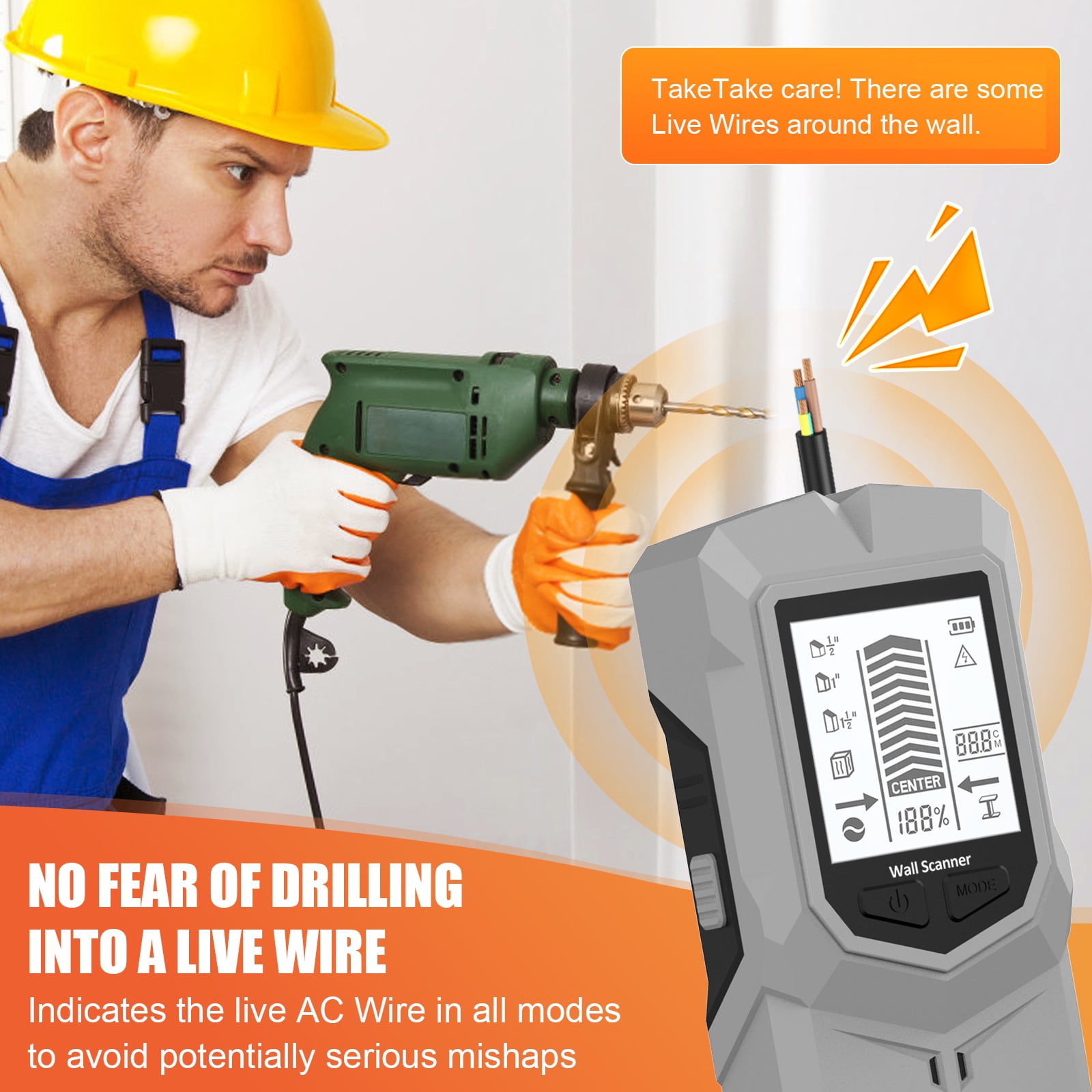 Multi-Surface Wall Scanner With Depth Detection For Metal Wiring In Ceilings Floors & Electrical Installations