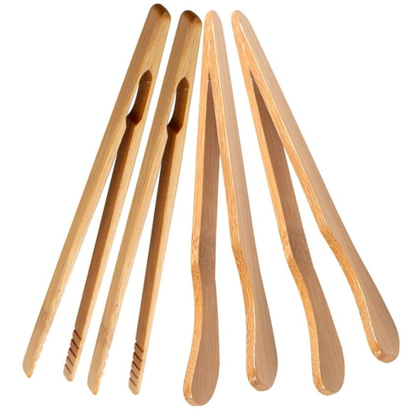 Raindrops Bamboo Kitchen Tweezers for Safe and Handling Light Brown Heat Resistant 4Pcs